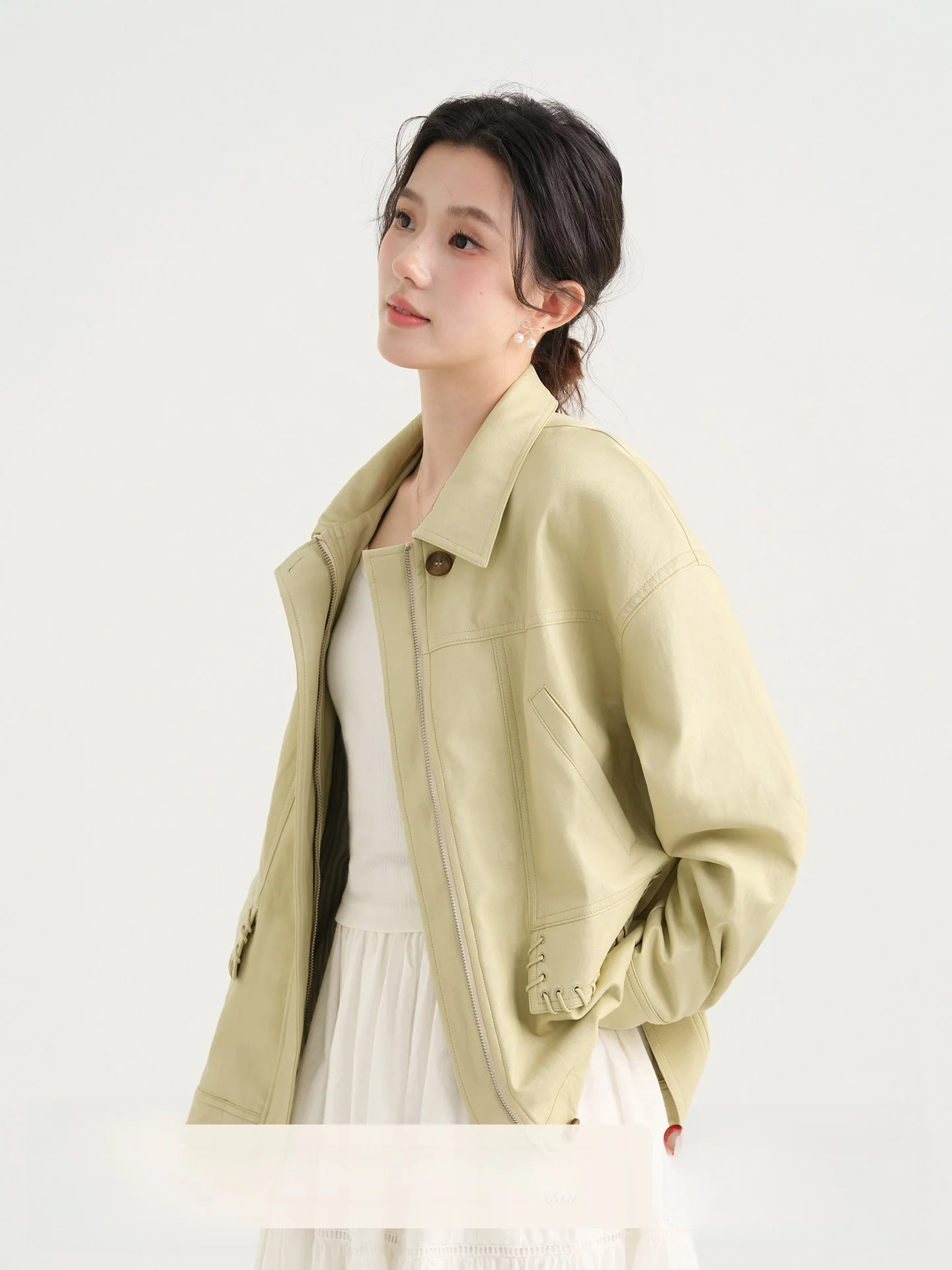 

Желтая кожаная куртка женская повседневная на молнии с отложным воротником, весенняя модная куртка маленького размера для отдыха