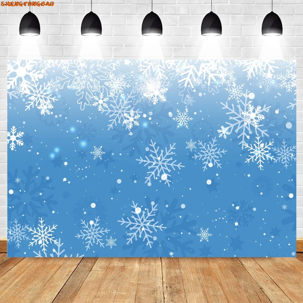 Winter Sneeuwvlok Ijsblauwe Achtergrond Baby Douche Kids Verjaardagsfeestje Familieportret Bruiloft Fotografie Achtergrond Decor