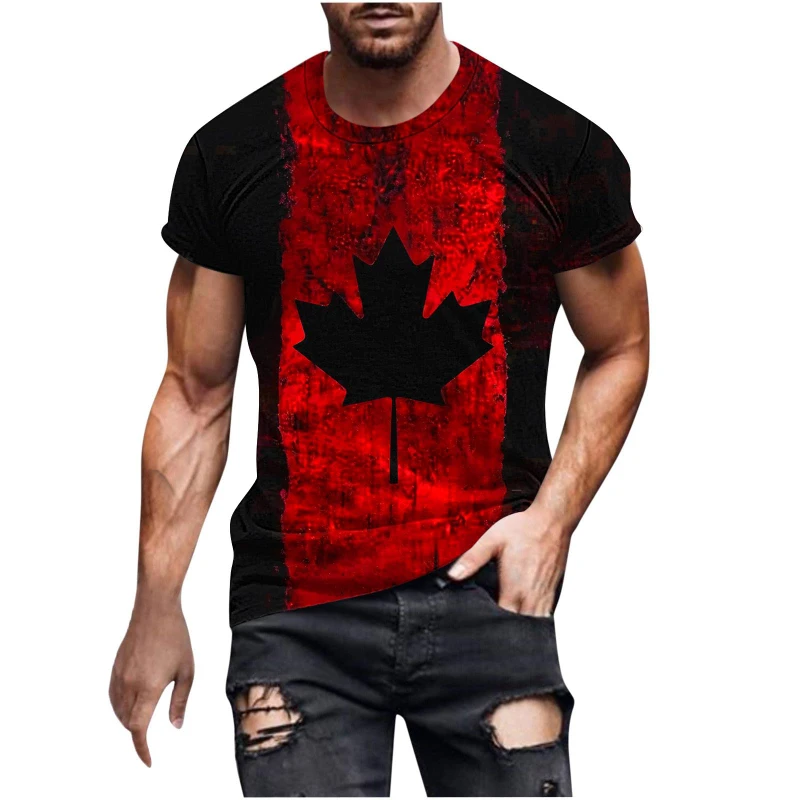 Vintage Canada National Flag 3D Print Men's Sports T-Shirts New Summer Short Sleeve Streetwear Male T Shirt Casual Y2k Tops