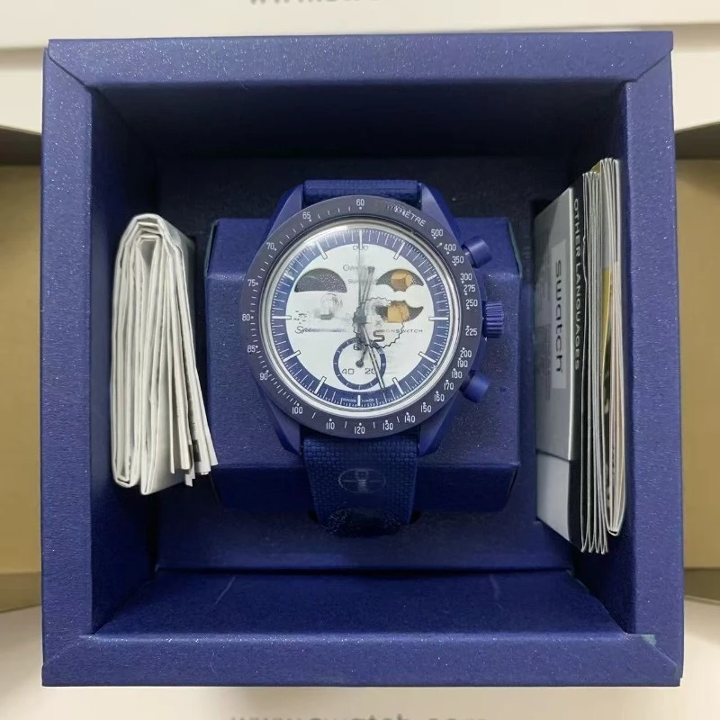 Unisex Moon Phase Quartz Watch, Nylon Strap, Planet Space Dial, Luminous Waterproof Chronograph Wristwatch Fashion Watches
