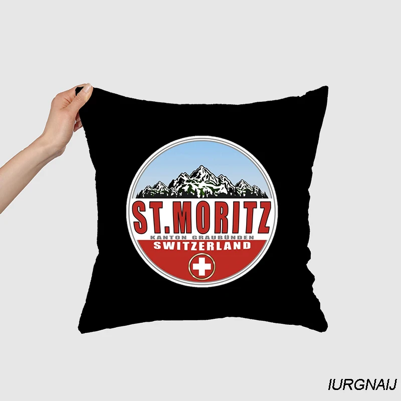 St. Moritz Switzerland Pillowcase  Gift Sofa Car Super soft Cushions Square Pillow Case Chair Pillow Cove 342