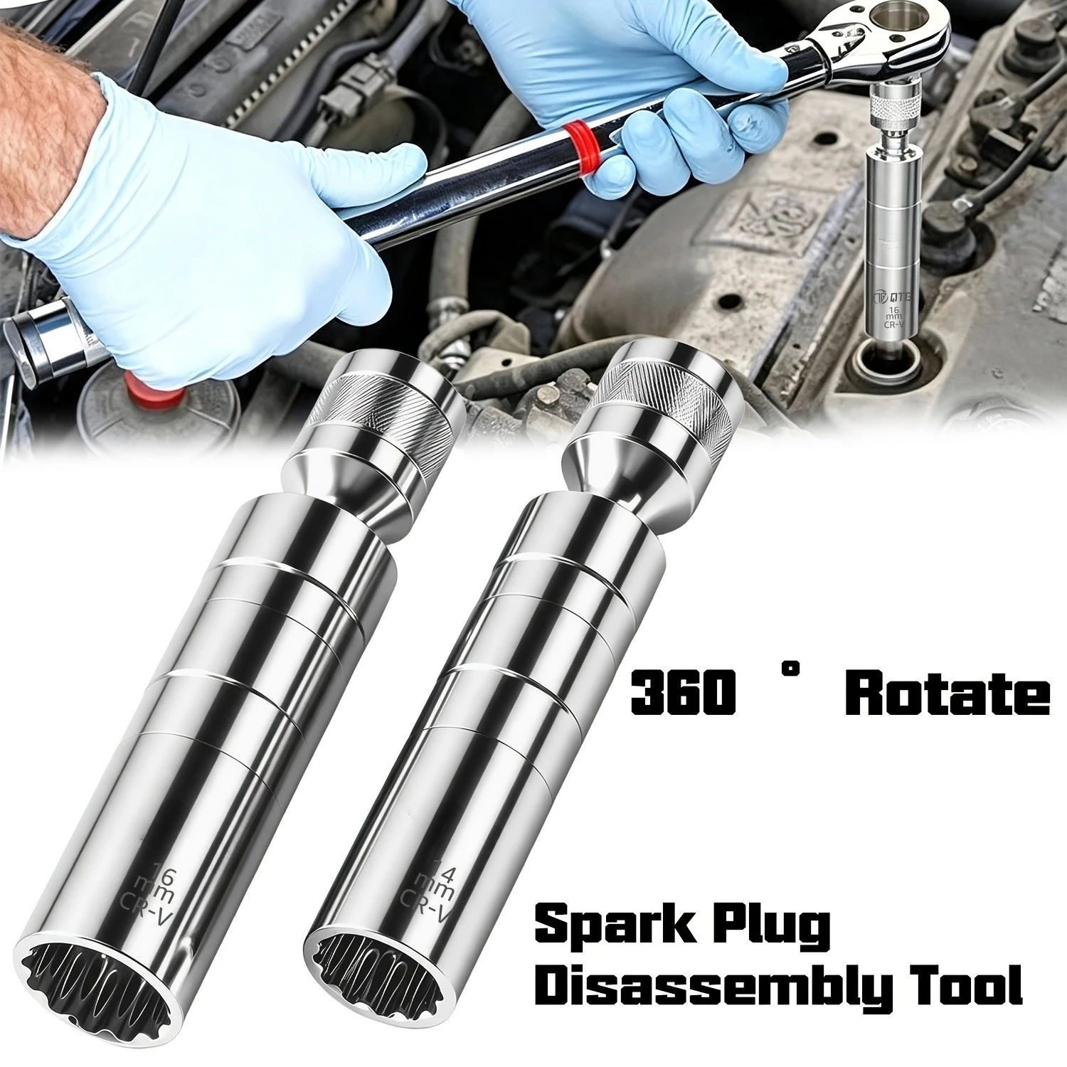 2pcs 360° Rotatable Magnetic Spark Plug Socket, Spark Plug Disassembly Tool, 3/8