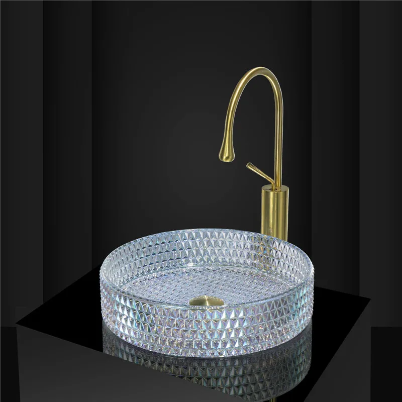 Die-cast Glass Tabletop Basin, Electroplated Dazzling Crystal Hotel Wash Basin, Transparent Balcony, Simple Tabletop Basin