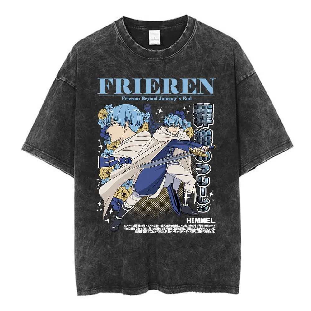 Vintage Frieren Beyond Journey's End Anime Casual Style Damen T-Shirt Unisex Tee Top Herren Baumwoll-Kurzarm-Shirt gewaschen – Detail 13