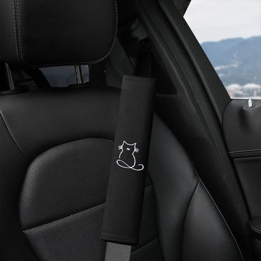 2Pcs Cat Embroidery Car Seat Belt Shoulder Pads Soft Padded Seatbelt Covers Safety Belt Protector Auto Interior Accessory