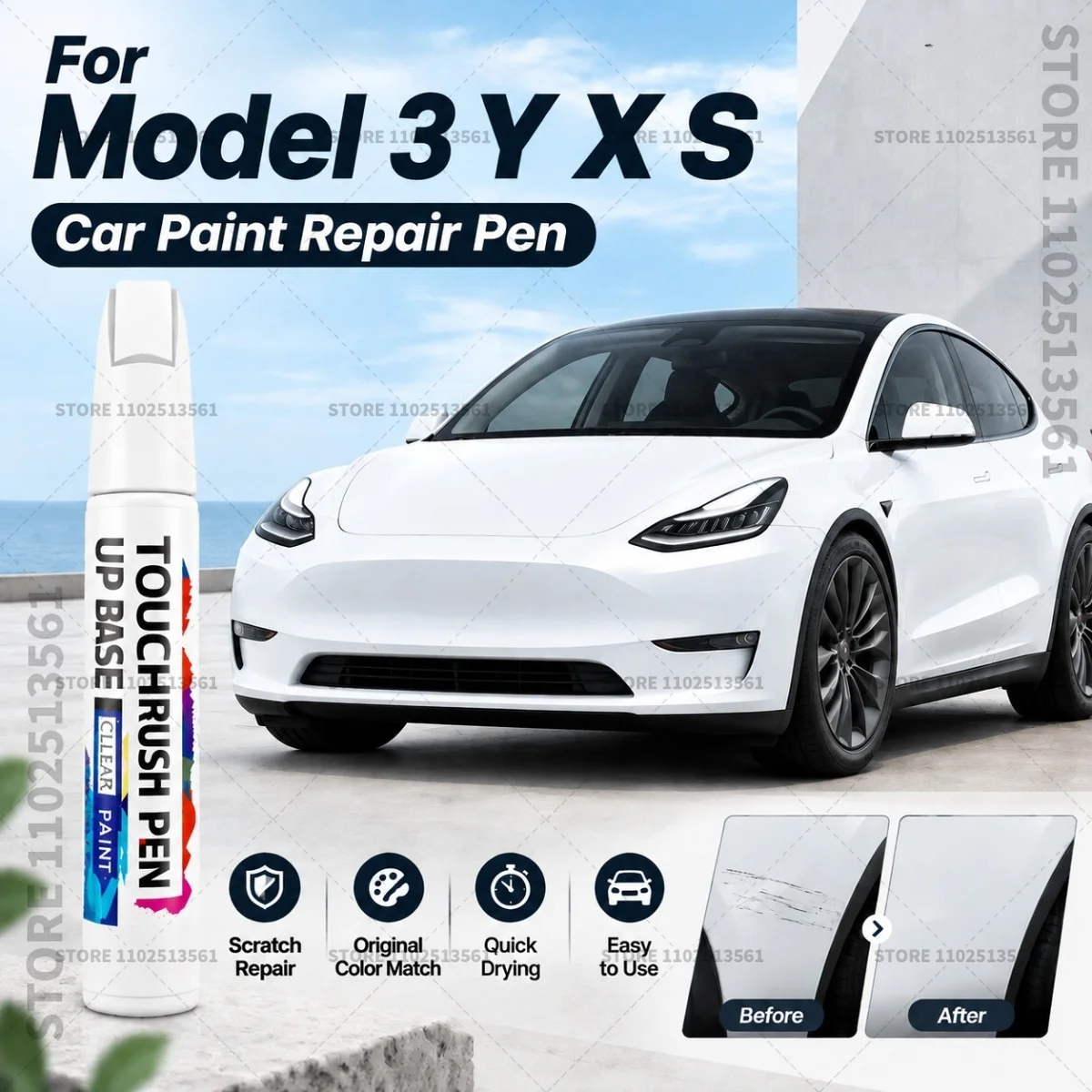 For 2012-2025 Tesla Model 3 Y X S Car Paint repair pen Car touch up pen Black white Tesla wheel paint repair agent Paint repair