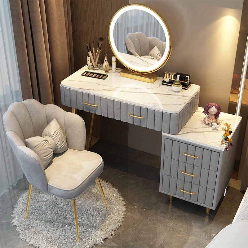Women Pink Dressing Table Makeup Chair Modern Bedside Cosmetics Dressing Table Bedroom Cabinet Vestidores Postmodern Furniture