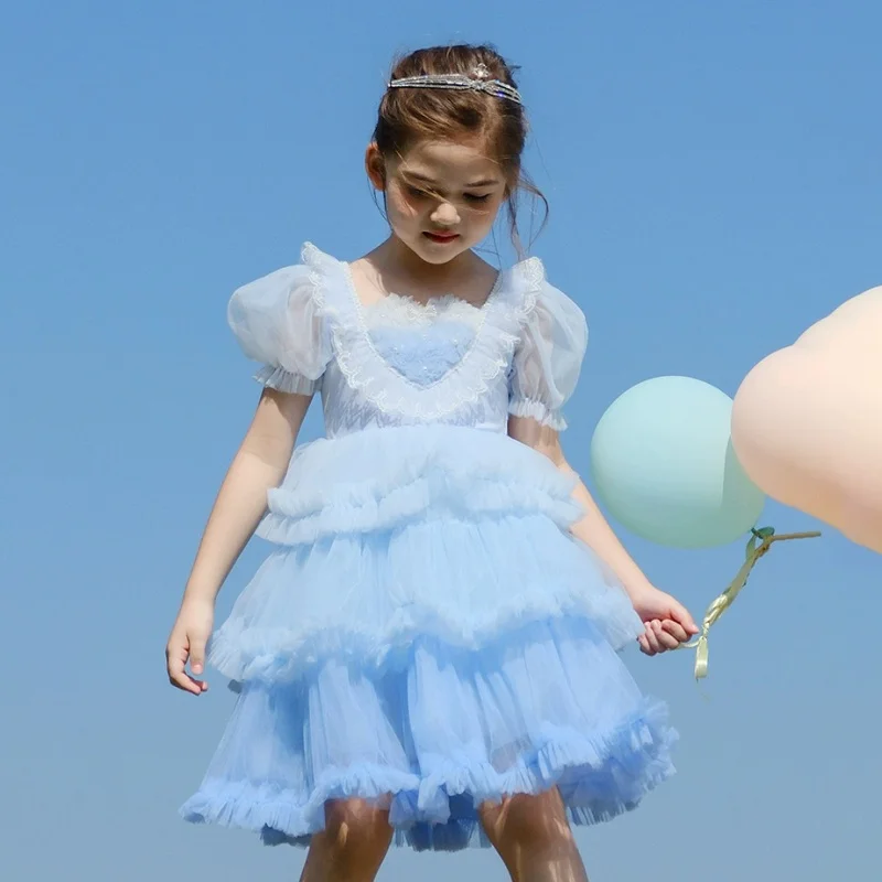 

Girls' Summer Dress Children's Summer Princess Dress Performance Dress Gauze Dress Mesh Bubble Skirt Baby Girl Cake Dress