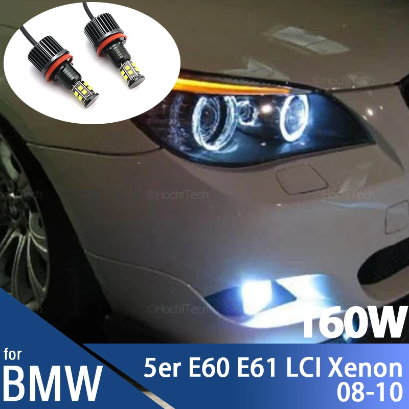 for BMW 5 Series E60 E61 LCI Xenon Headlight 2008-10 Daytime light 160W 6000K White color DRL LED Marker Light Angel Eyes Bulbs