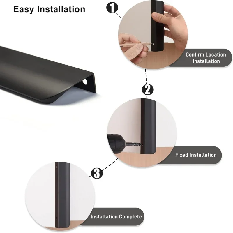 أسود/ذهبي/رمادي حافة الخزانة إصبع سحب المطبخ درج مخفي يسحب سبائك الألومنيوم مقبض الباب المخفي ، مقابض لقطع الأثاث قوس #6