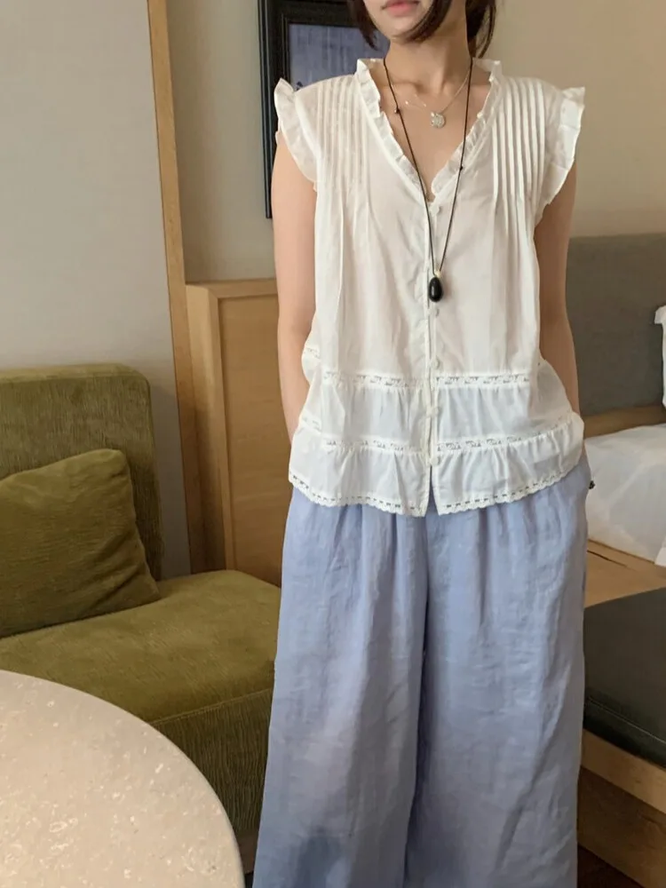 Ele White Women's irt Korean Sle Sweet V-ne Svel Top Summer New Fre Youthful ort Length Casual irt