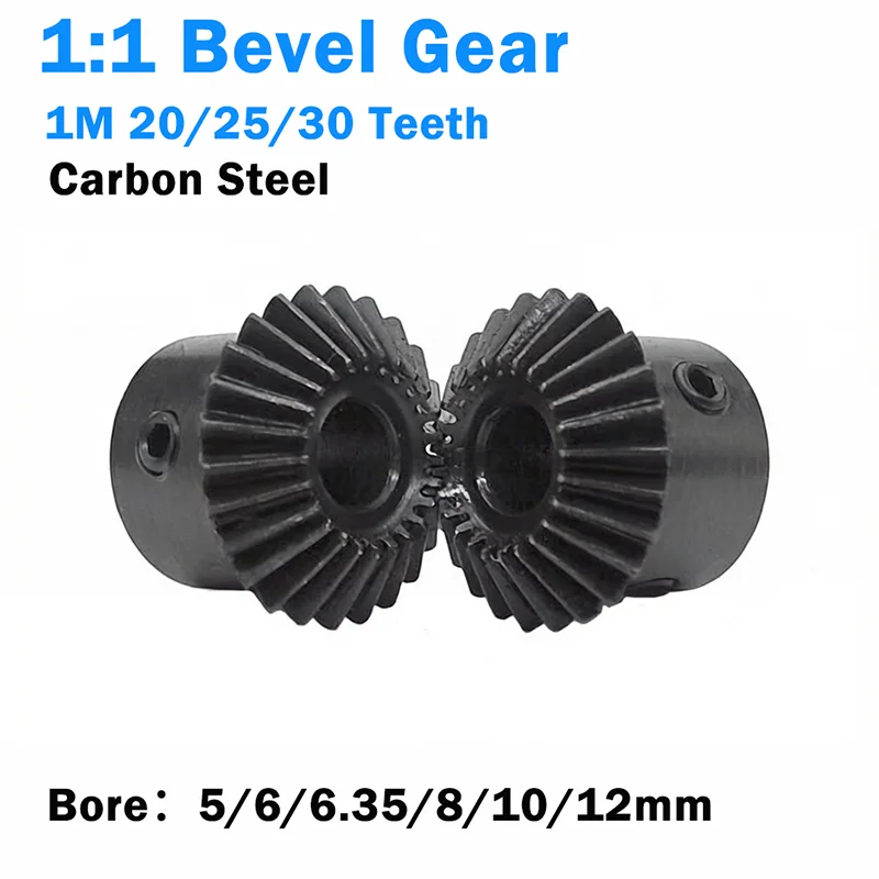 1pcs 1:1 Bevel Gear 1M 20/25/30 Teeth Bore Hole Diameter 5/6/6.35/8/10/12mm Gear 90 Degrees Meshing Angle Steel Gears for Motor