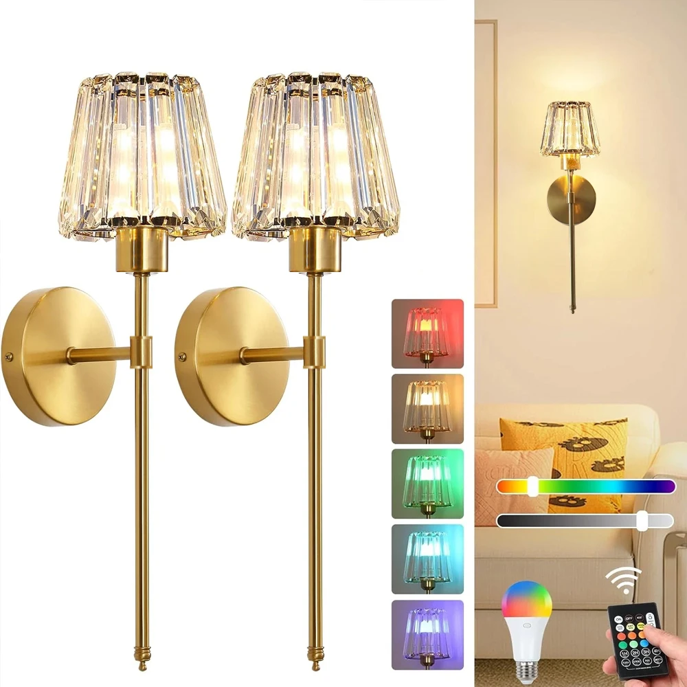 

Светодиодный перезаряжаемый настенный бра с кристаллами RGB-лампа, хлопковый шнур, крепление для гостиной, спальни, прихожей, лестницы, домашнее освещение с затемнением