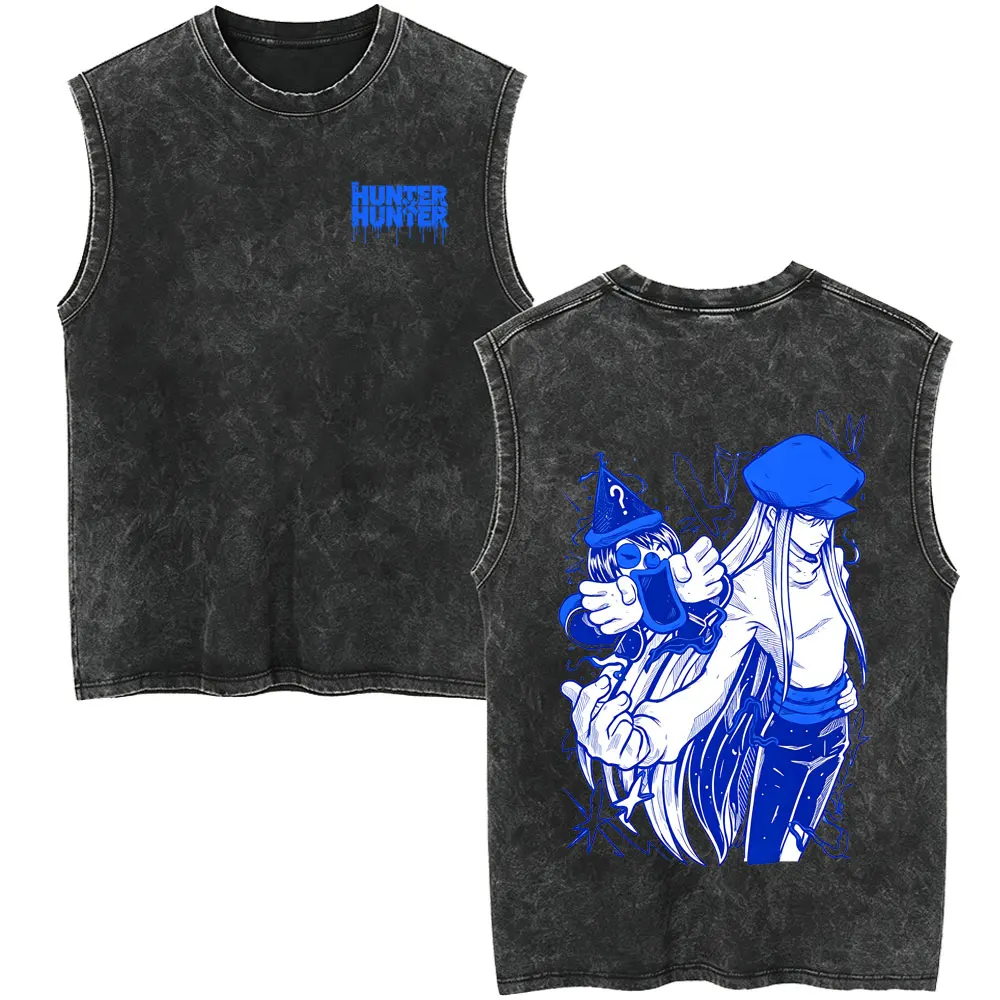 Anime Hunter X Hunter Washed Tank Tops Cartoon Killua Zoldyck Streetwear Men Women Manga Casual Cosplay Sleeveless Vest T-shirt