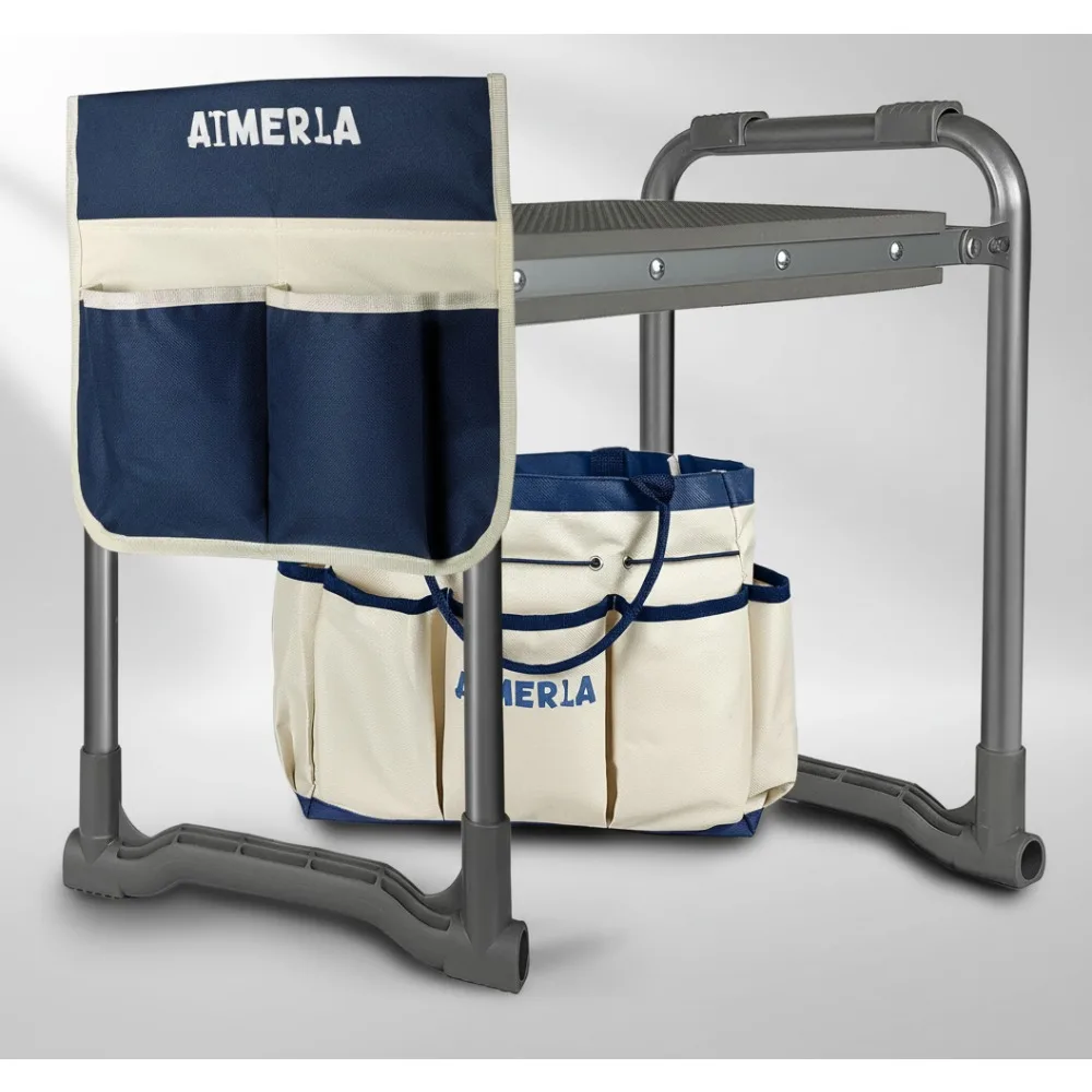

Foldable Garden Kneeler Seat with Thick Pad & Tool Bags - Heavy Duty Stool for Elderly Gardening Gifts