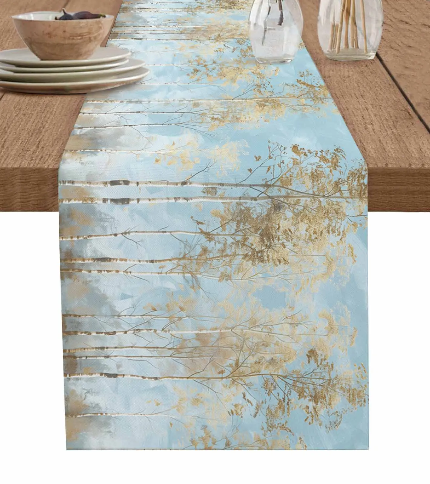 Oil Painting Forest Plants Impressionism Table Runner Home Wedding Table Mat Centerpieces Decoration Dining Long Tablecloth