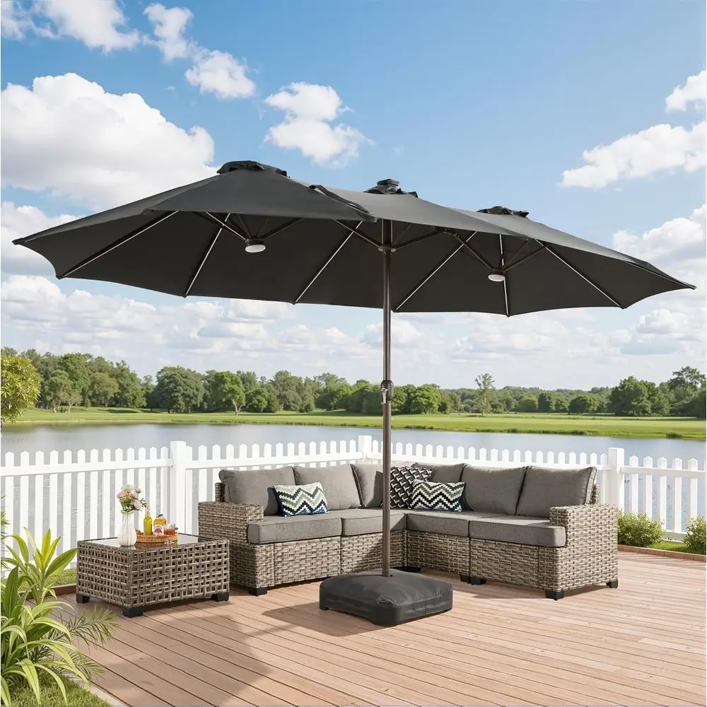 15T RGB LED Patio Umbrella with Remote, 16 Million Colors, Weatherproof Base, Outdoor Backyard Night Decor