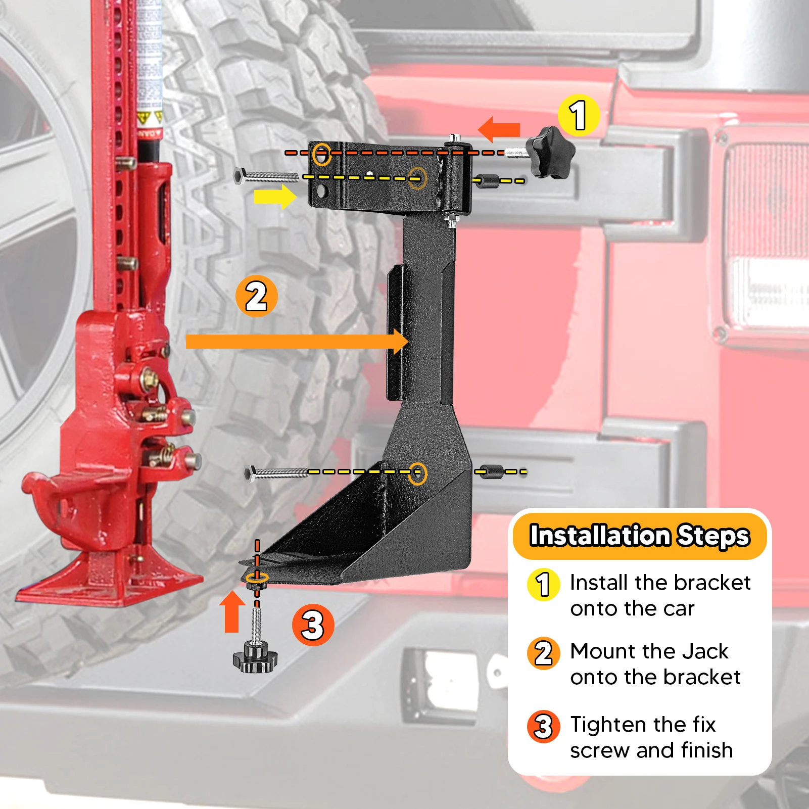 Car Accessories for Jeep Wrangler JK 2007-2017 Off-road Rear Hi-lift Jack Carrier Holder Tailgate Door Hinge Mount Bracket Kit