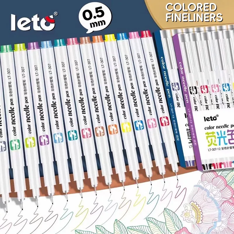

Fine liner Needle Pen 12pcs Set Sketch Design Vintage Fluorescent Premium Quality Colors Art Supplies Stationery Marker 0.5