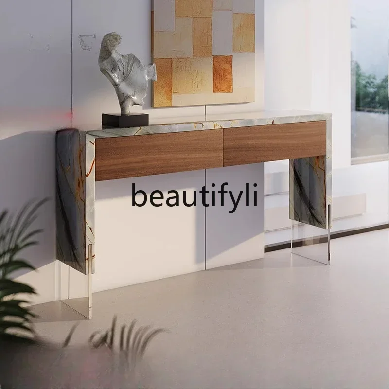 Natural marble entrance table Italian minimalist entrance table decoration against the wall
