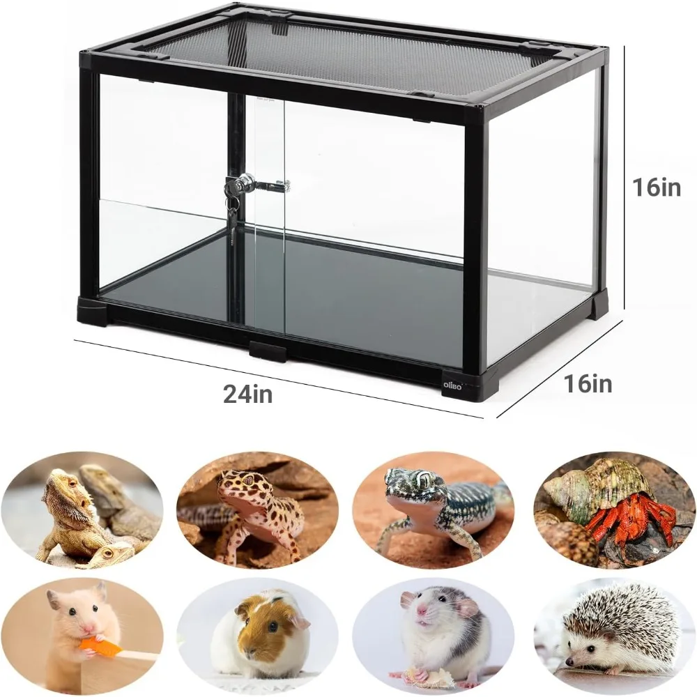 Terrarium de reptile en verre précieux, 2 en 1, portes coulissantes, hamster jos avec écran, 25 gallons, 24 po x 16 po x 16 po