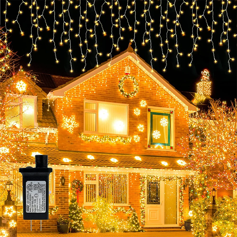 

10M Christmas Icicle Lights Outdoor 8 Modes Fairy Icicle String Lights 60 Drops Christmas Twinkle Light Holiday Party Xmas Decor