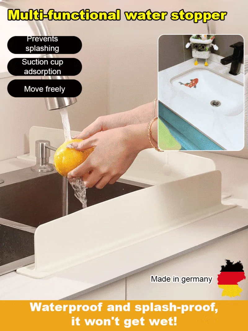 Integrated Suction Cup Silicone Universal Sink Splash Guard Baffle, Kitchen Sink Water Barrier Strip Anti-Splash Protection Tool