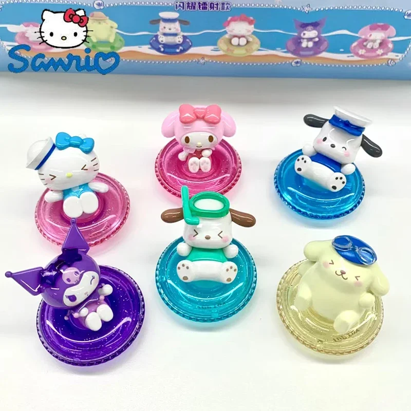 

Cute Sanrio Mini Figure Kuromi Cinnamoroll Pochacco Melody Hello Kitty Purin Swimming Circle Series Model Statue Doll Toy Gifts