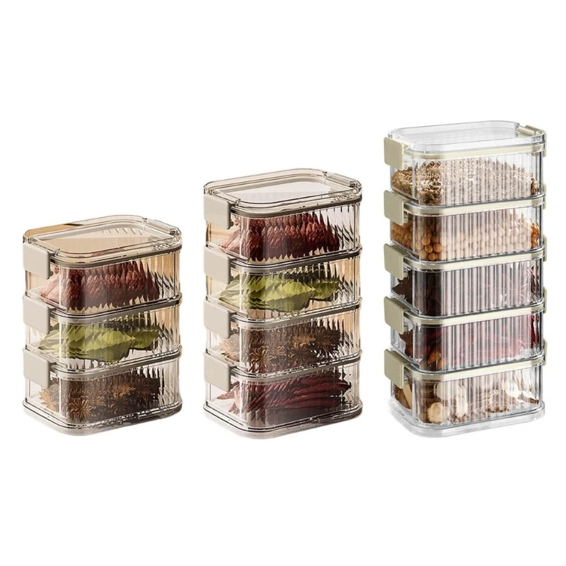 

U2JC Transparent Multi Tiers Spice Organiser Leakproof Container Stackable Kitchen Storage Box For Salt Pepper Seasonings