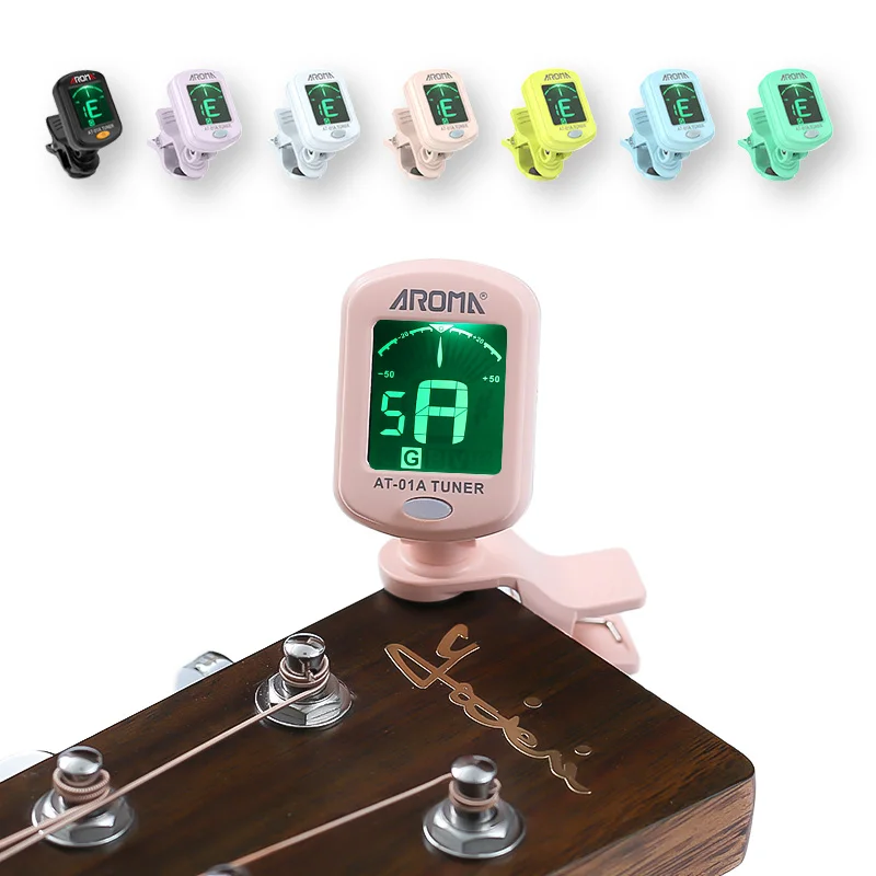 Arôme AT-01A accordeur de guitare rotatif à Clip, écran LCD pour guitare acoustique chromatique, basse, ukulélé, pièces de guitare noires