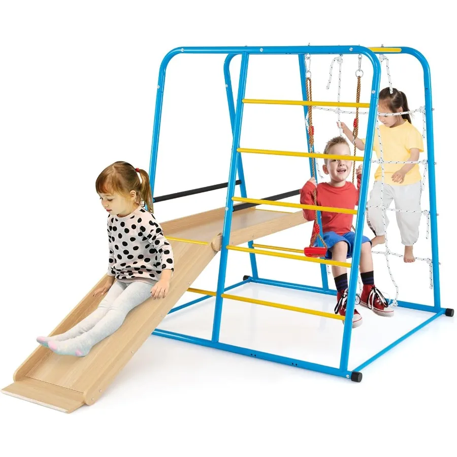 

Металлический игровой комплекс для помещений: Монтессори-тренажер для лазания с горкой, качелями, турником и веревочной лестницей для малышей