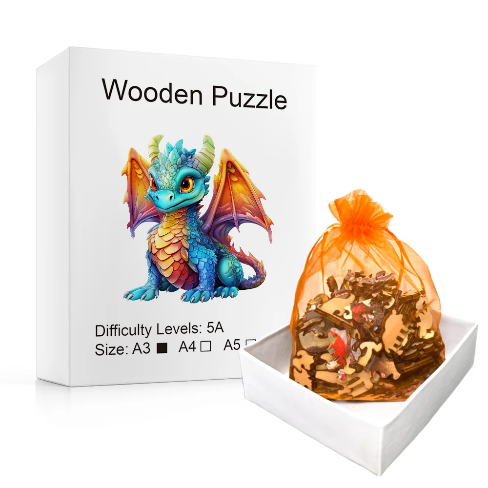 Houten Puzzel Gekleurde Draak Geschenkdoos Mooi Cadeau Onregelmatig Gevormde Puzzel Kerstcadeau Volwassen Stress Relief Familie