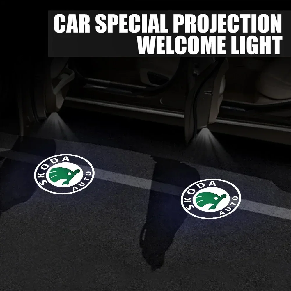 2pcs Car Door Logo Projector Induction Magnetic Welcome Lamp For Skoda Rapid Fabia Superb Kodiaq Scala Karoq Yeti VRS Roomster