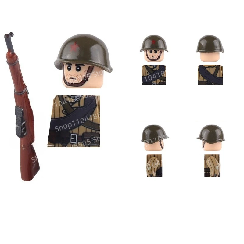 MOC اللبنات العسكرية التماثيل الحرب العالمية الثانية الشتاء الجنود السوفياتي الطرف الثالث هدايا العيد الحلي جمع.