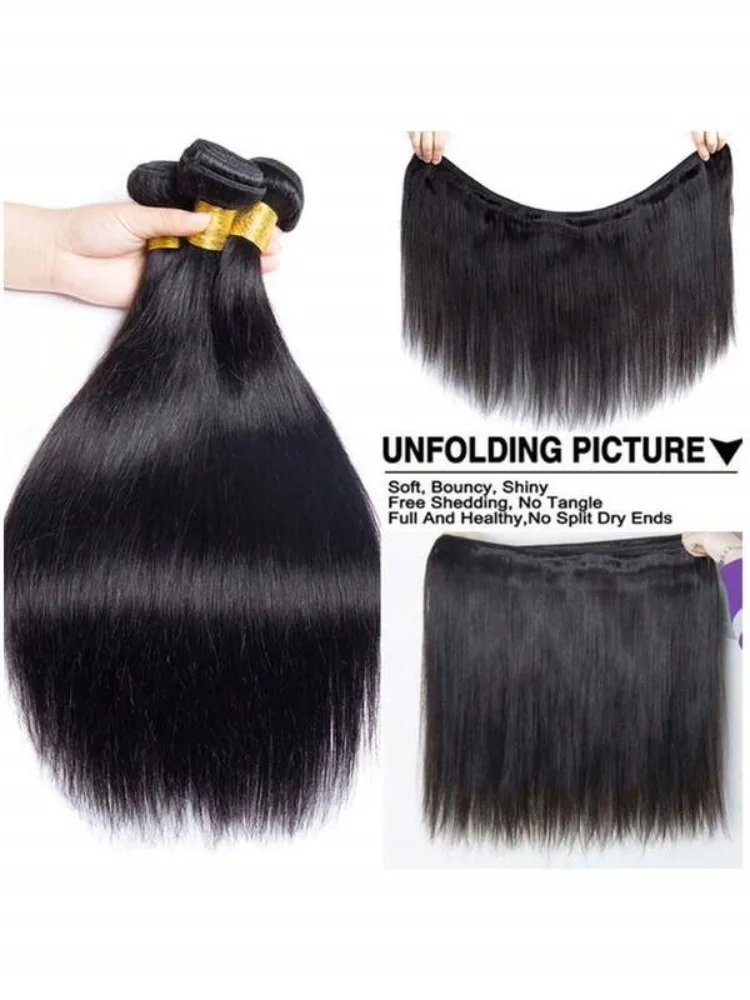 Mechones de cabello humano de 32 pulgadas, 1/3/4 Uds., mechones de cabello virgen brasileño, tejido liso de hueso virgen sin procesar, 4 mechones de cabello humano