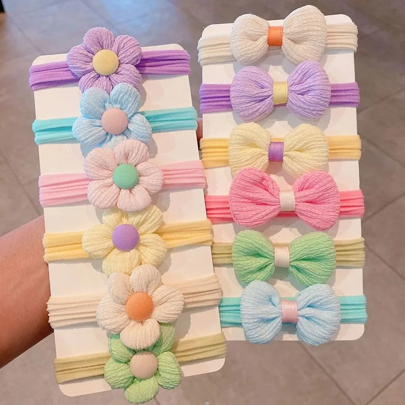 

2026 New 6Pcs/Set Colorful Flower Bow Elastic Hair Ties Cute Kids Girls Bands Hair Scrunchies Toddler Hair Accessories Wear