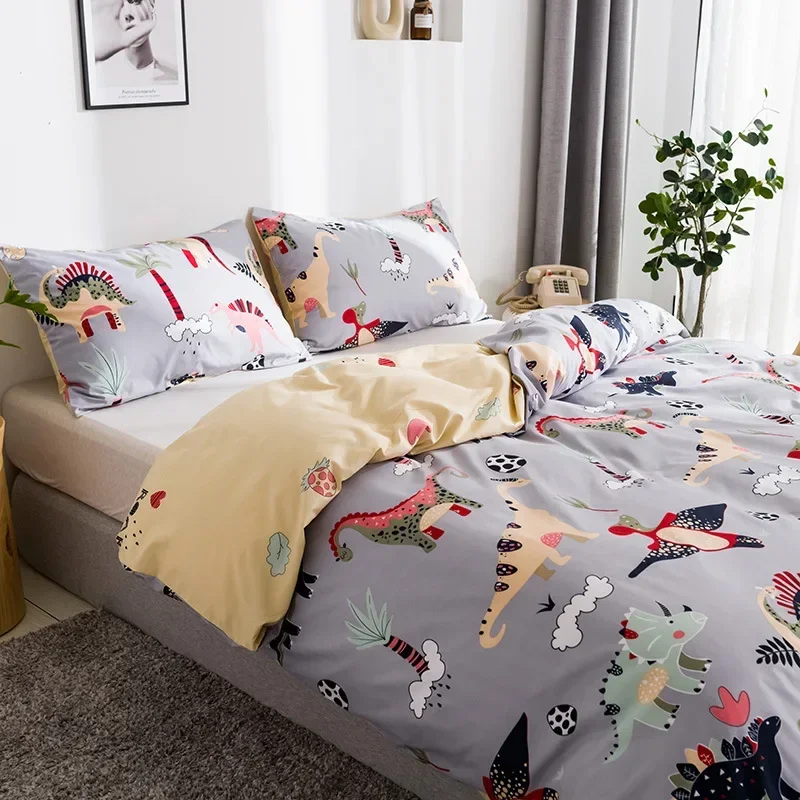 Lovely Dinosaur Print Queen Size Duvet Cover Set for Child Single Double Bed Kids Bedding Set Home Quilt Cover and Pillowcases