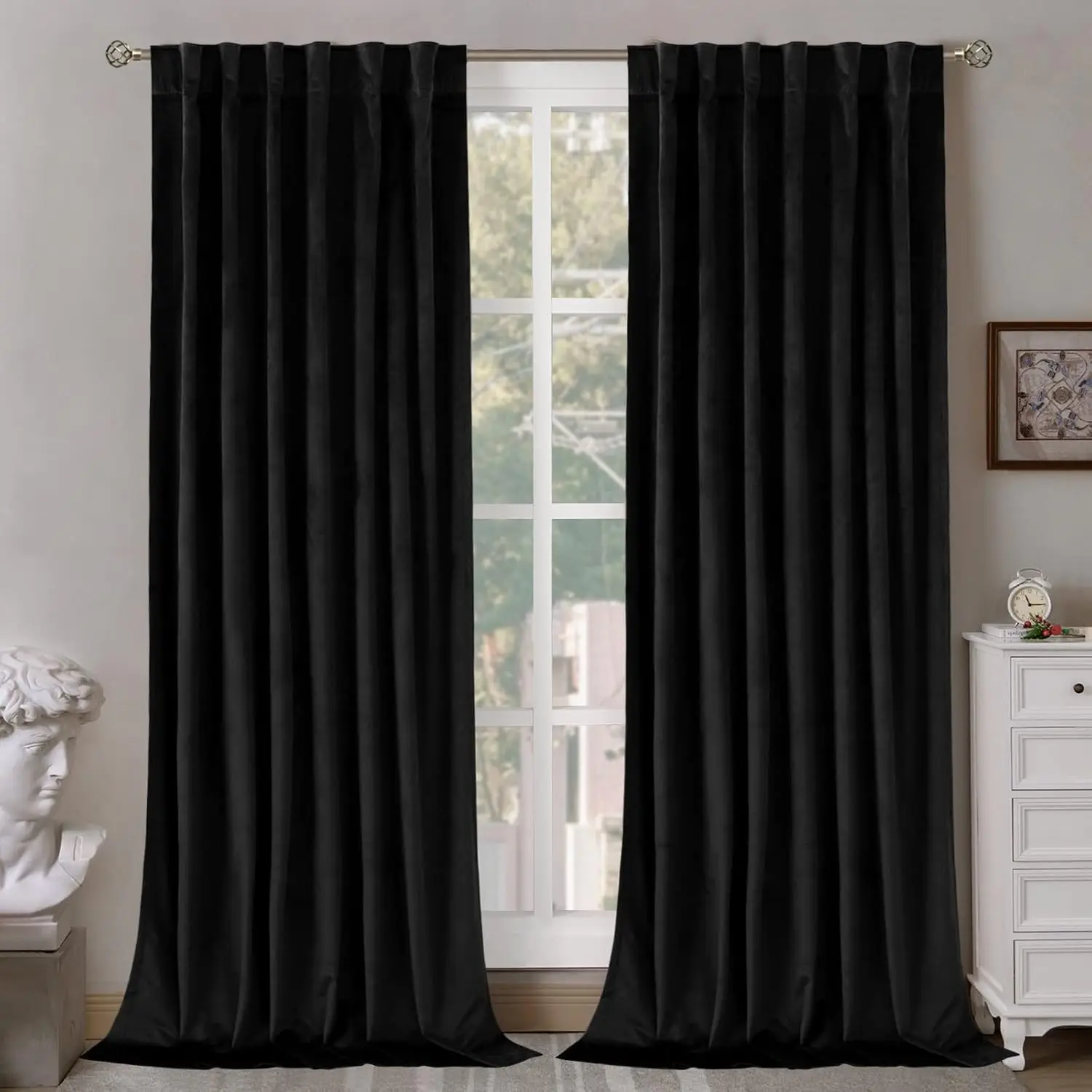 

Halloween Black Velvet Curtains 120 Inches Long for Living Room, Thermal Insulated Room Darkening Curtains Drapes Window