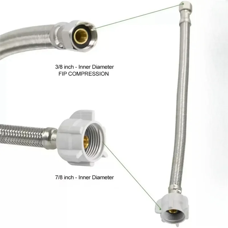 A74E-12-In 編組 Toliet ホース、3/8 インチ Comp X 7/8 インチボールコック、トイレホース交換用ステンレス鋼給水ライン