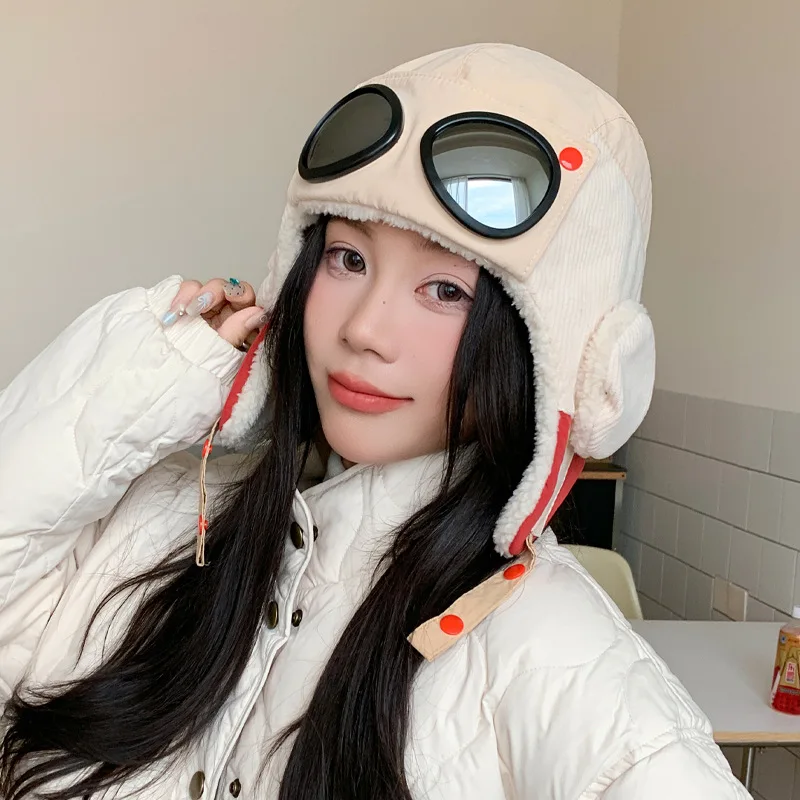 

New Fashion Funny Adult Men Women Keep Warm Bomber Hats With Goggles Plush Fur Winter Hat With Earflap Autumn Winter Pilot Caps