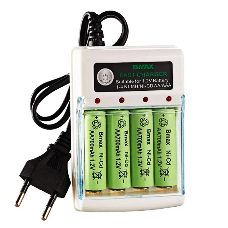 Carregador de bateria aa/aaa com 4 espaços, 220v, ni-cd, carregamento rápido, recarregável, tomada inteligente eua/ue para carregamento de bateria de 1.2v