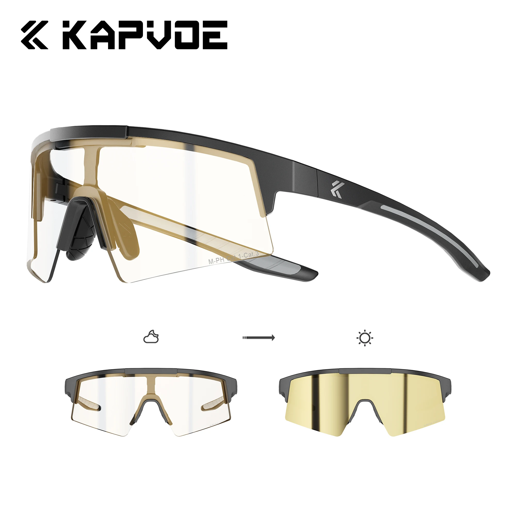 Kapvoe Wanderbrillen Photochrome Fahrrad-Sonnenbrillen für Männer Outdoor-Sport MTB UV400 Schutzbrillen für Frauen Laufen Berg Offroad – Detail 2