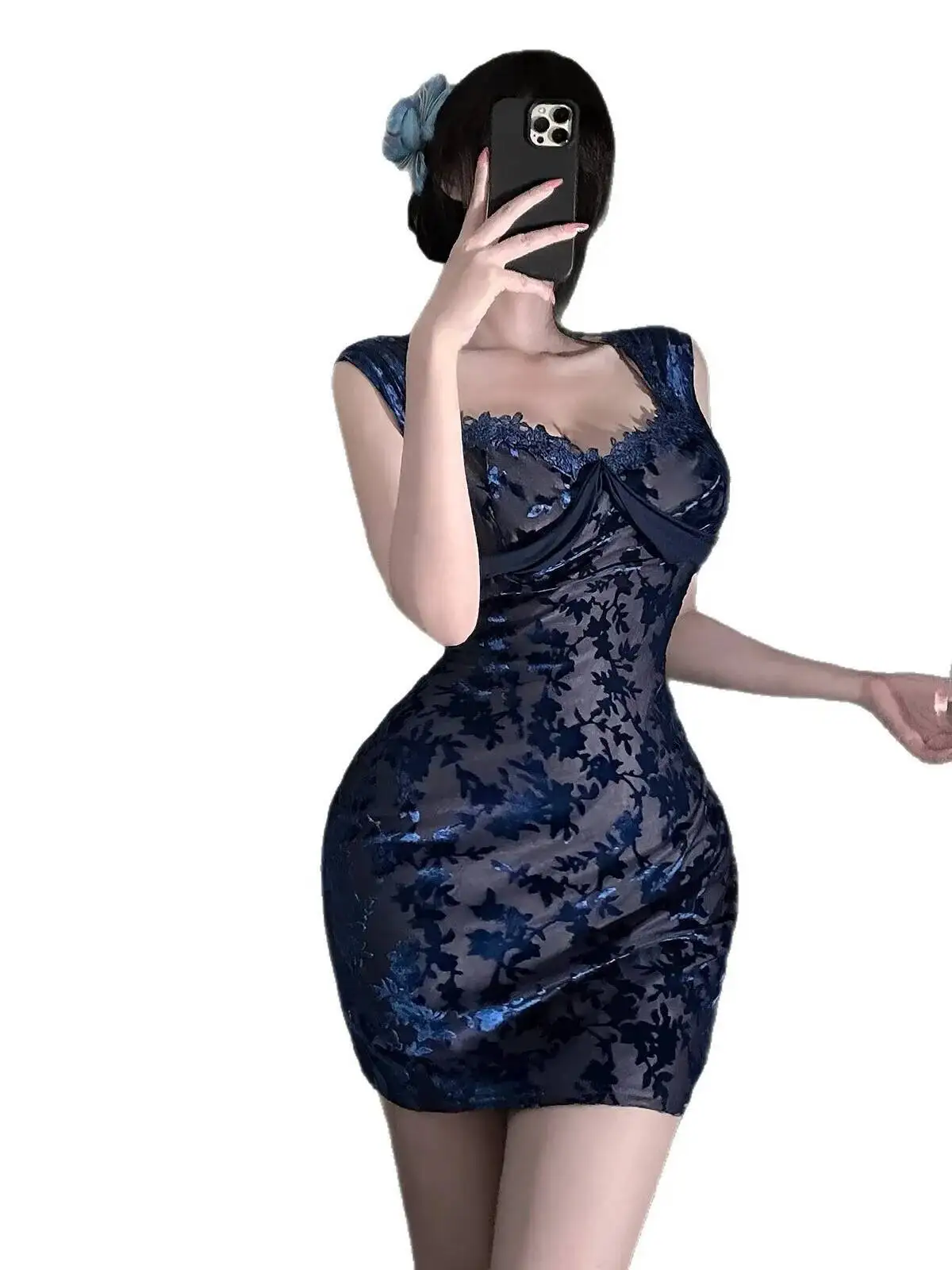 Sexy Puro Desiderio Hot Girl Style Abito Elegante Nuovo Merletto Dimagrante Vestito Aderente Signora Matura Maglia di Pizzo Sheer Tank Mini Abito L7E0