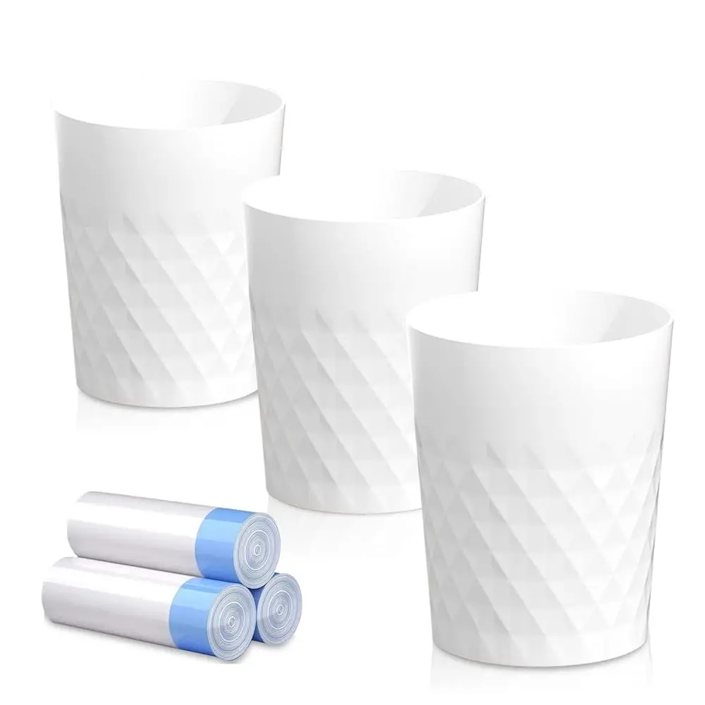 

Набор из 3 маленьких мусорных баков с пакетами для мусора, круглые пластиковые корзины для отходов для ванной, кухни, спальни, офиса, колледжа