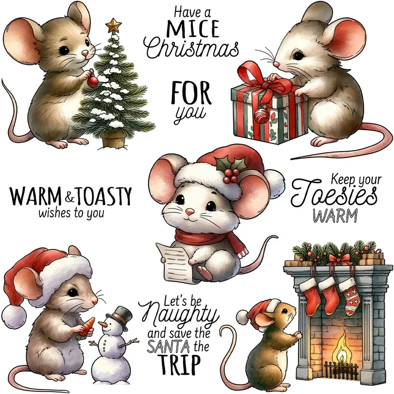 

Cute Little Mouse Christmas Gifts Cutting Dies Clear Stamp DIY Scrapbooking Metal Dies Silicone Stamp For Cards Album