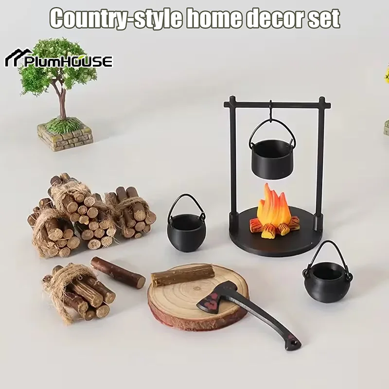 Miniature Campfire And Teapot, Modern Fantasy-themed Miniature Sculpture Decorations, Home And Kitchen DIY Craft Accessories