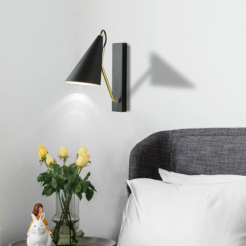 

Modern LED Wall Lamps Iron Shade Black White Internal Bedside Lighting for Bedroom Aisle Decor Sconce Lights E27 110V 220V