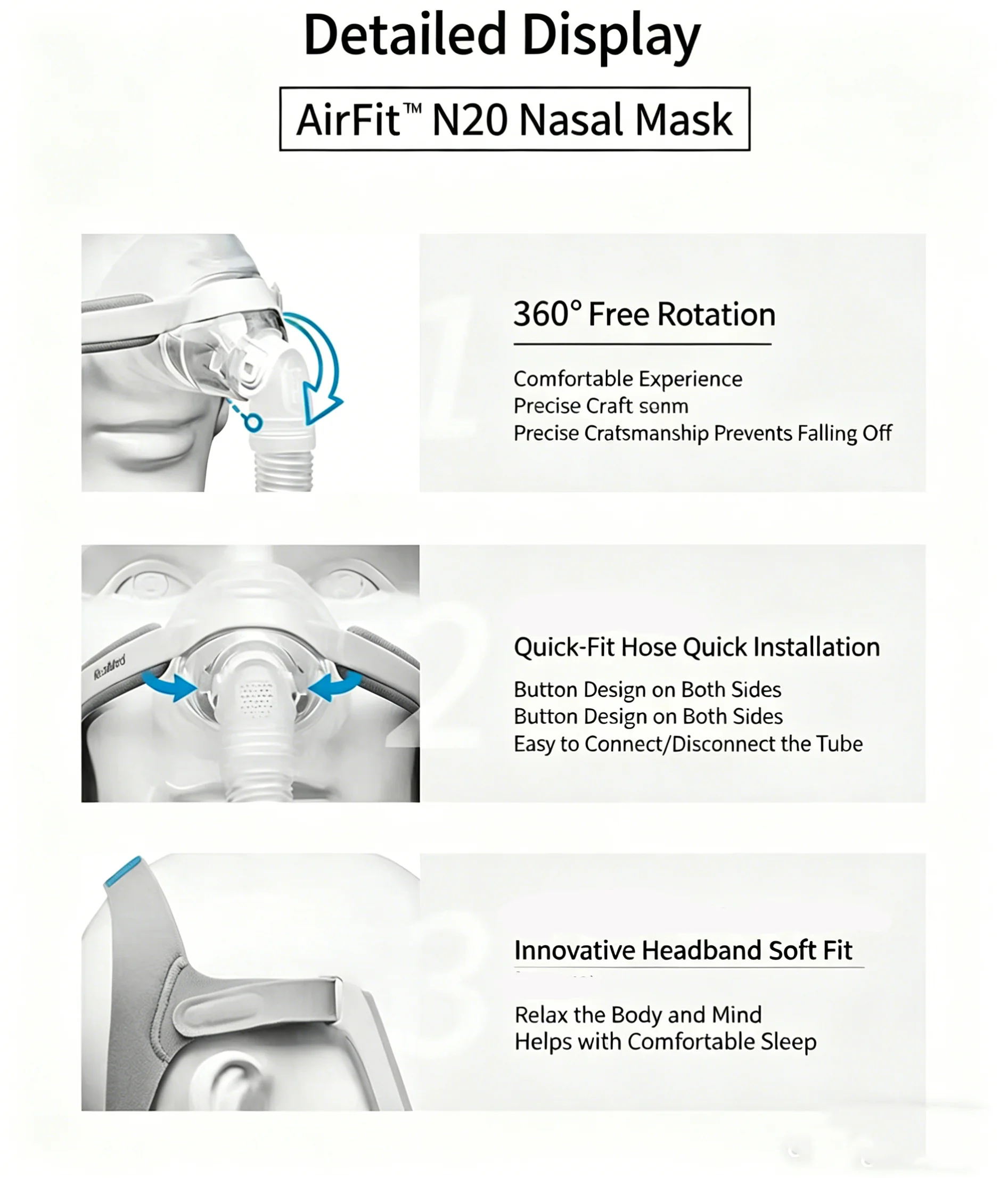For ResMed AirFit N20 Nasal Mask Set CPAP Compatible, Reusable Frame Elbow Assembly Kit with Headgear Frame Tube N20 Cushion - view 4