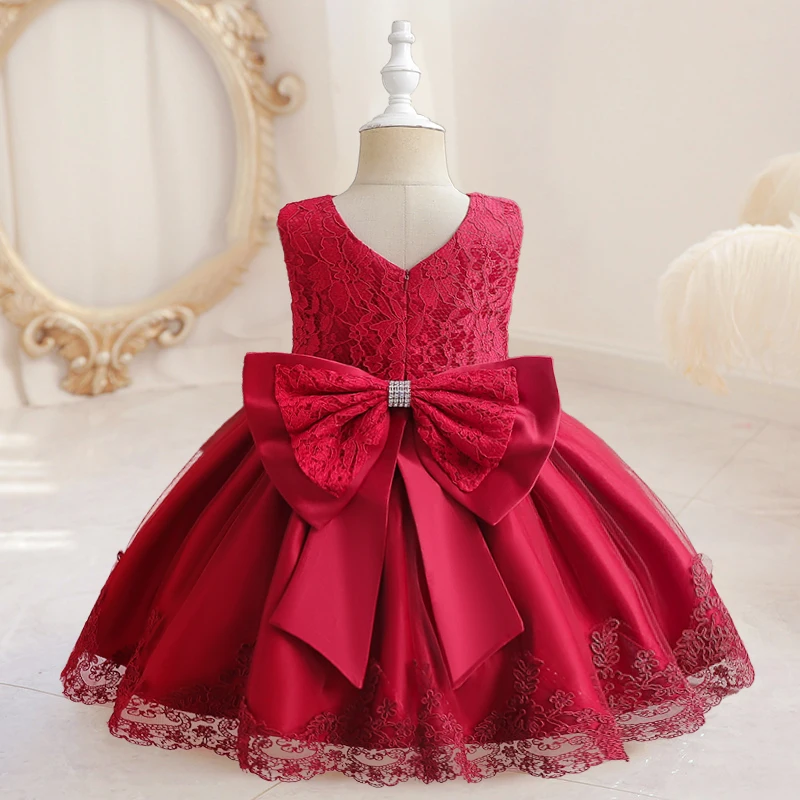 Toddler Baby Girls Lace Dress Kids Flower Elegant Wedding Princess Birthday Tutu Dress Children Christmas Party Formal Clothing