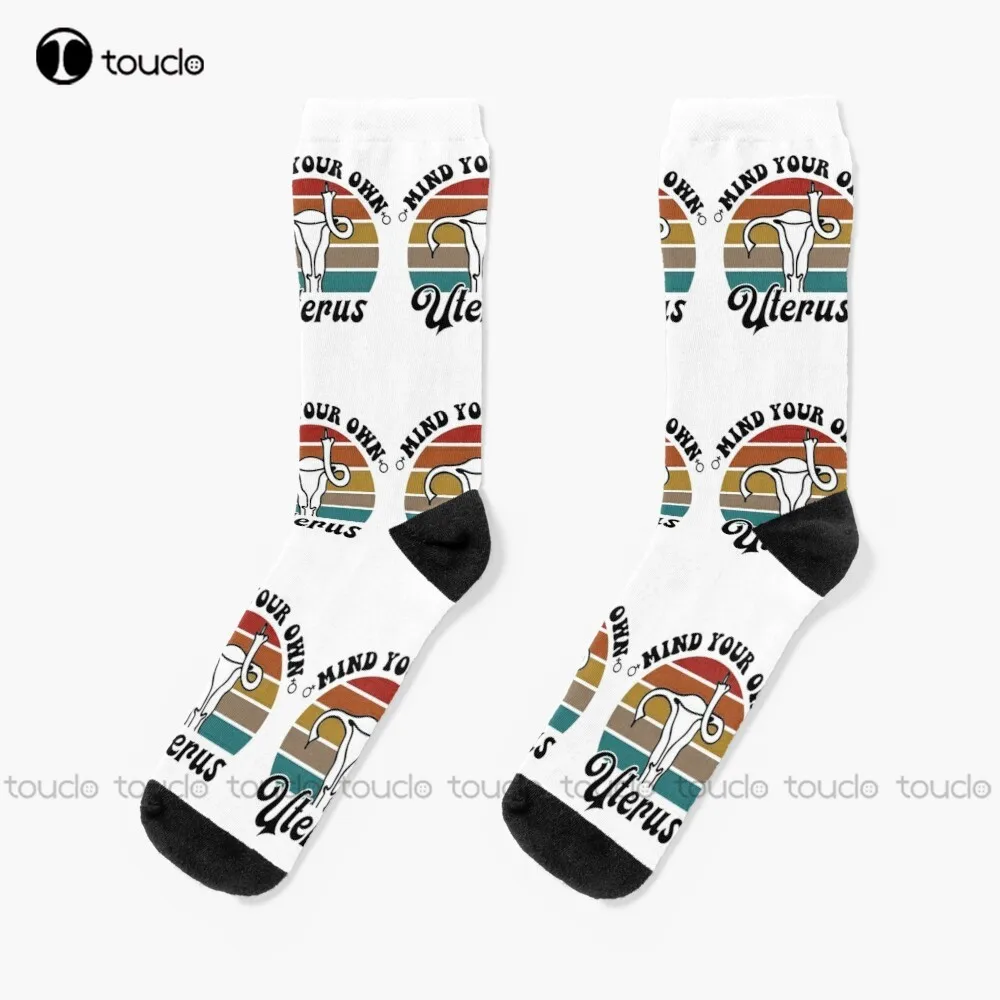 

Mind Your Own Uterus Middle Finger Uterus Socks Soccer Socks Men 360° Digital Print New Popular Comfortable Best Girls Sports